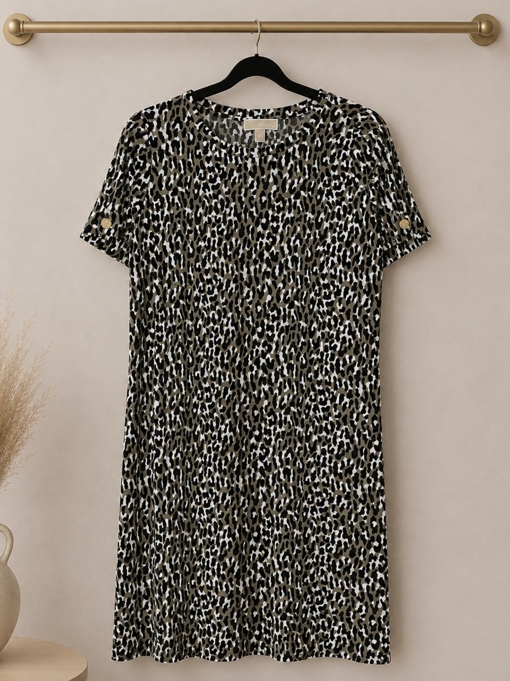 Michael Kors Black, White & Khaki Patterned Short Sleeve Dress